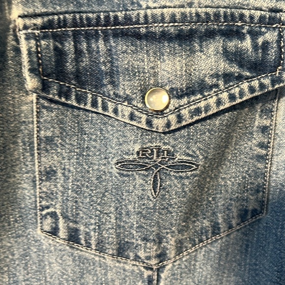 RALPH LAUREN BLUE DENIM SHIRT DRESS WESTERN FITTED LONG SLEEVE CLASSIC SZ PP - Picture 4 of 14